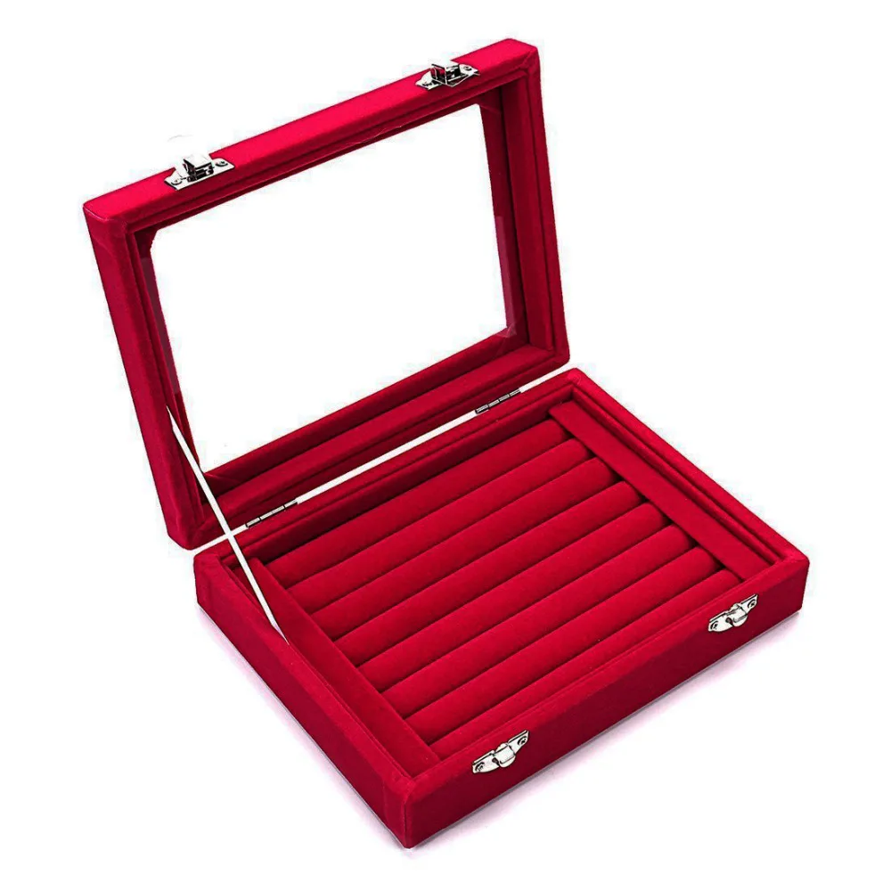 SZanbana Red 7 Slots Velvet Ring Display Box Earring Organizer Jewelry Tray Cufflink Storage & Show case with Clear Glass lid
SZanbana Red 7 Slots Velvet Ring Display Box Earring Organizer Jewelry Tray Cufflink Storage & Show case with Clear Glass lid