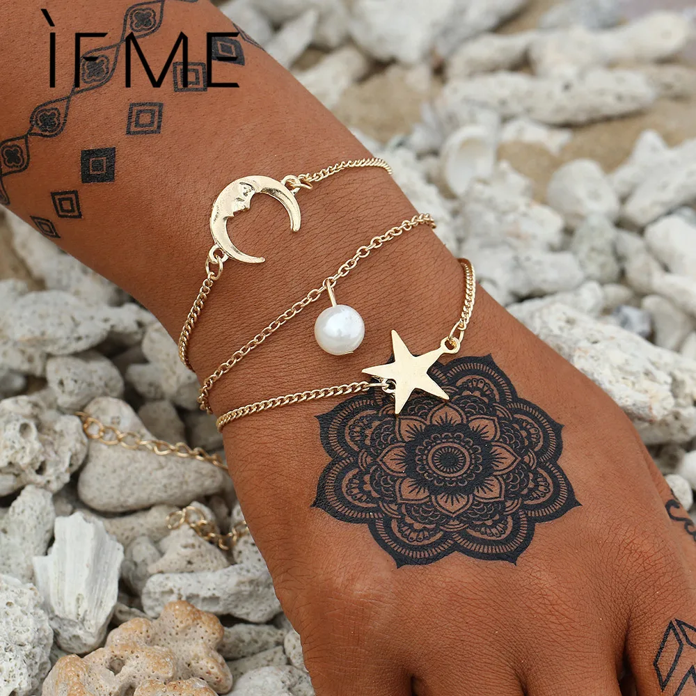 IF ME Vintage Bohemian Geometric Chain Bracelet Set for Women Retro Gold Color Simulated Pearl Star Moon Alloy Metal Jewelry New
IF ME Vintage Bohemian Geometric Chain Bracelet Set for Women Retro Gold Color Simulated Pearl Star Moon Alloy Metal Jewelry New