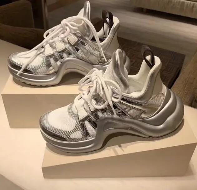 BONJEAN Fashion Silver Leather Platform Daddy Sneakers for Woman Round Toe Lace-up Casual Shoes Ins Style Celebrity Leisure Shoe
BONJEAN Fashion Silver Leather Platform Daddy Sneakers for Woman Round Toe Lace-up Casual Shoes Ins Style Celebrity Leisure Shoe