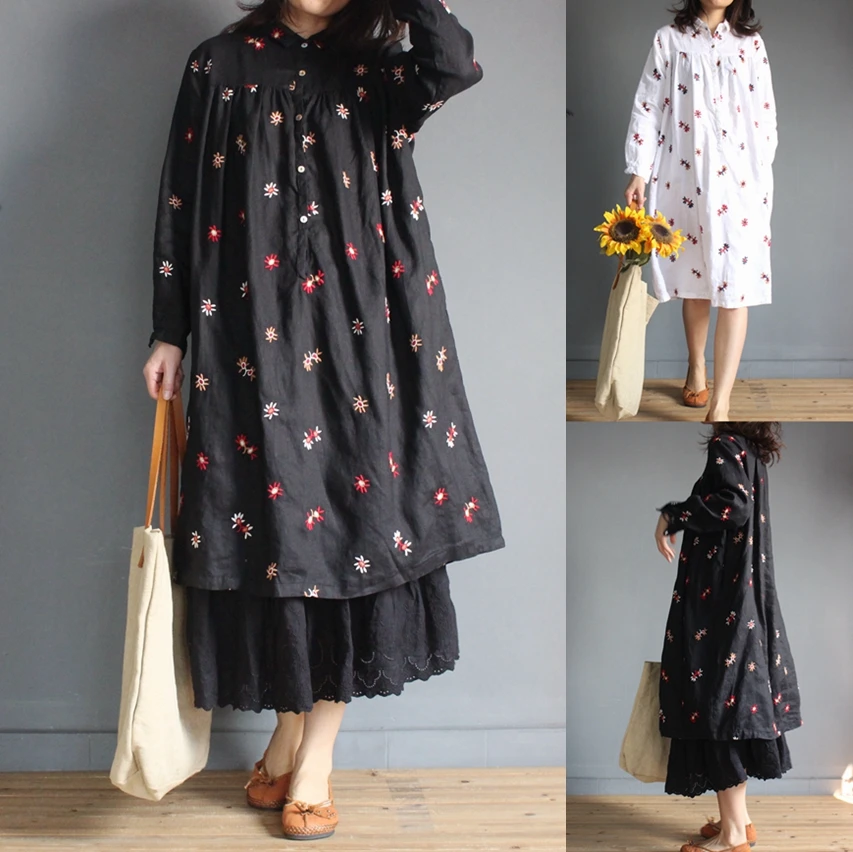 Spring Autumn Women Comfortable Casual Ultra Loose Plus Size Embroidery Cotton Linen Dresses
Spring Autumn Women Comfortable Casual Ultra Loose Plus Size Embroidery Cotton Linen Dresses