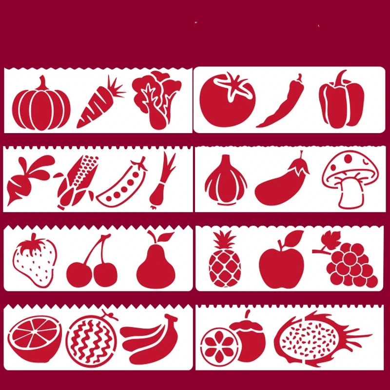 8Pcs/Set 17*6cm Vegetable Fruit DIY Layering Stencils Wall Painting Scrapbook Coloring Embossing Album Decorative Card Template
8Pcs/Set 17*6cm Vegetable Fruit DIY Layering Stencils Wall Painting Scrapbook Coloring Embossing Album Decorative Card Template