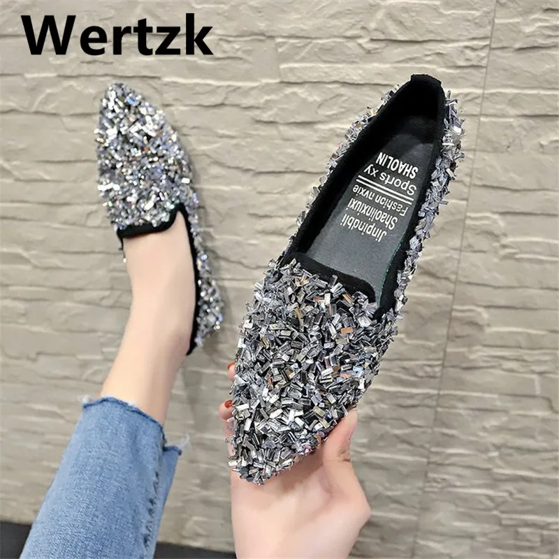 Top Quality Women Bling Flats Sequins Crystal Studded Slip On Lazy Loafer Flat Pointed Toe Rhinestone Shoes Causal Loafers T127
Top Quality Women Bling Flats Sequins Crystal Studded Slip On Lazy Loafer Flat Pointed Toe Rhinestone Shoes Causal Loafers T127