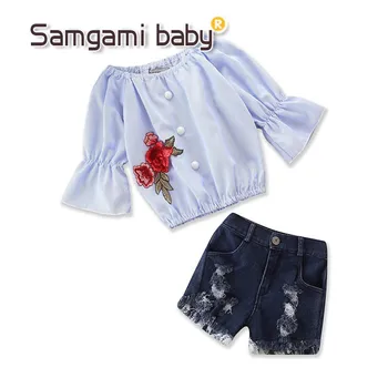 SAMGAMI BABY Toddler Girls Summer Clothing Set Stripe Flowers Tops+Denim Shorts Jeans 2pcs Kids Outfits Girl Clothes Size 1-5Y
SAMGAMI BABY Toddler Girls Summer Clothing Set Stripe Flowers Tops+Denim Shorts Jeans 2pcs Kids Outfits Girl Clothes Size 1-5Y