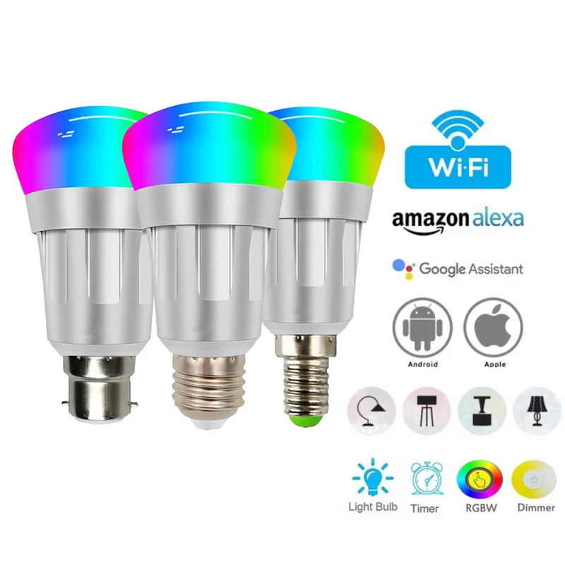 2019 7W E27/B22/E14 RGBW Led Light WIFI Smart Bulb Lighting Bluetooth Lamp Color Change Dimmable for Home For Alexa Google Home
2019 7W E27/B22/E14 RGBW Led Light WIFI Smart Bulb Lighting Bluetooth Lamp Color Change Dimmable for Home For Alexa Google Home