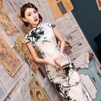 Summer Chinese Sexy Long Dress Elegant Print Flower Bamboo Short Sleeve Qipao Satin Wedding Party Cheongsam Vintage Vestidos
Summer Chinese Sexy Long Dress Elegant Print Flower Bamboo Short Sleeve Qipao Satin Wedding Party Cheongsam Vintage Vestidos