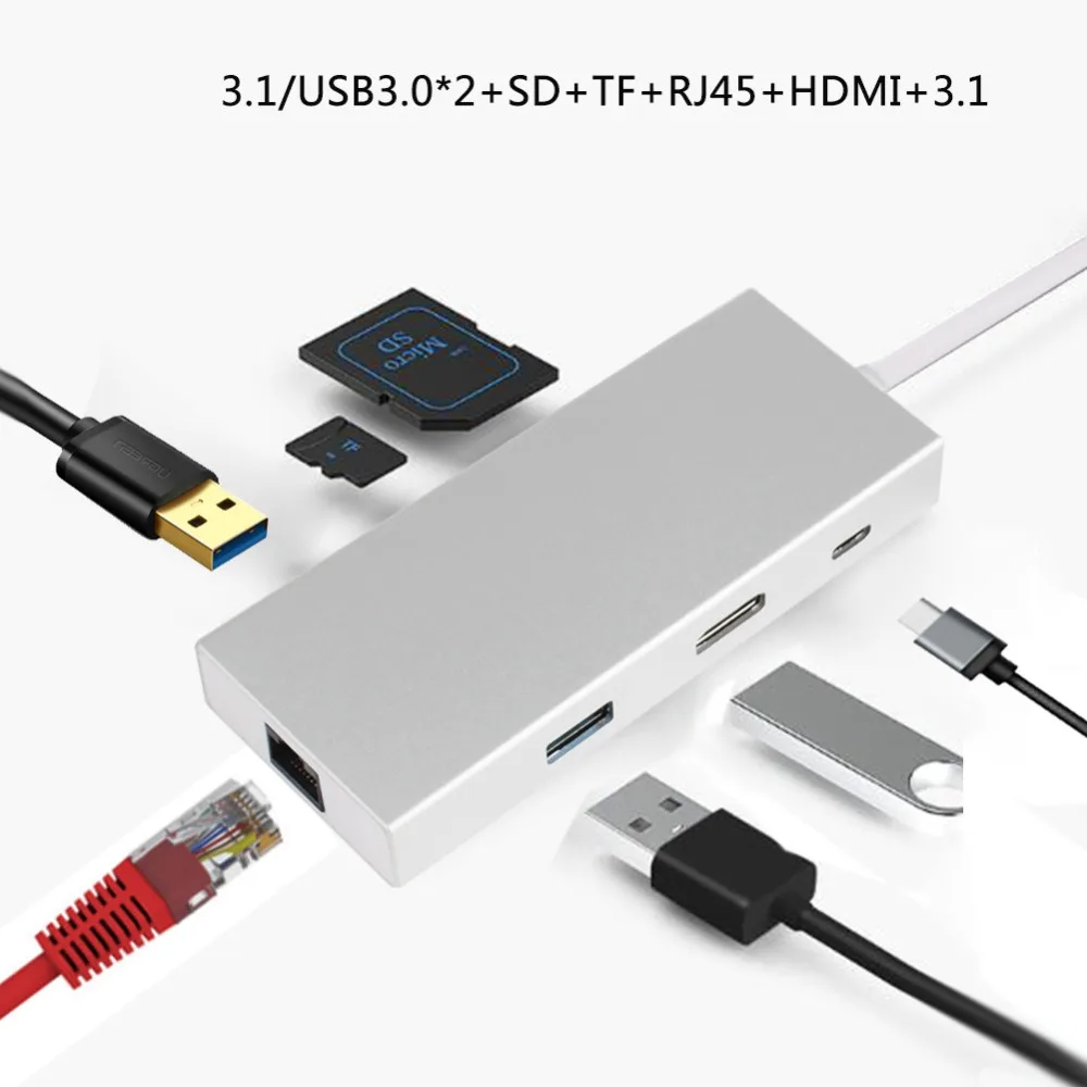 Multifunction HUB Spiltter Adapter USB-C to 2 Usb3.0 PD 4K HDMI HD Video RJ45 Gigabit Ethernet SD/TF Card Reader
Multifunction HUB Spiltter Adapter USB-C to 2 Usb3.0 PD 4K HDMI HD Video RJ45 Gigabit Ethernet SD/TF Card Reader