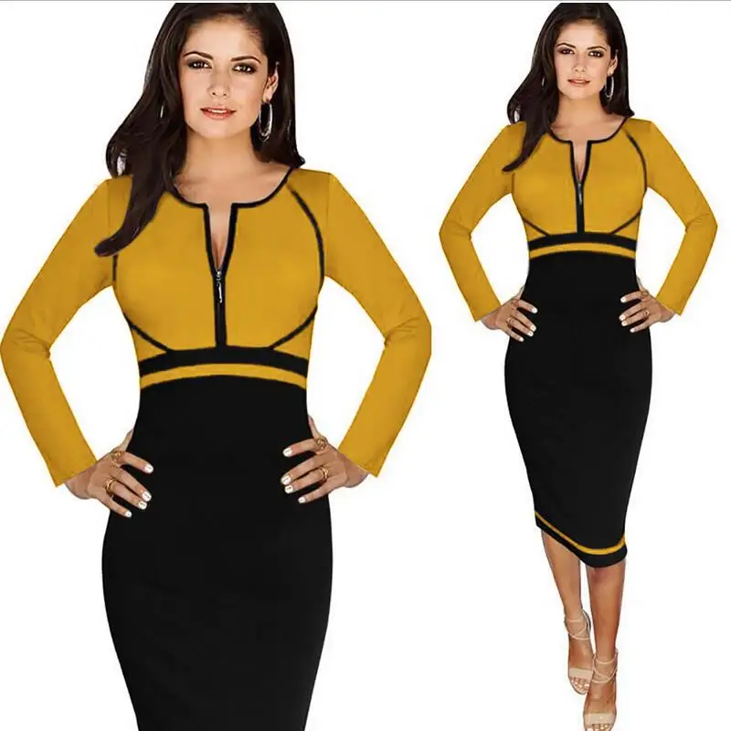 Plus Size Office Dress Lady Nice Vogue New Shelves Fashion O Collar Long Sleeves Splicing Body Stretch Pencil And Calf Dress
Plus Size Office Dress Lady Nice Vogue New Shelves Fashion O Collar Long Sleeves Splicing Body Stretch Pencil And Calf Dress