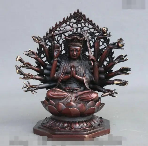 S03814 10" Tibet Buddhism Pure Bronze 18 Hands Maha Cundi Mother Buddha Goddess Statue (B0328)