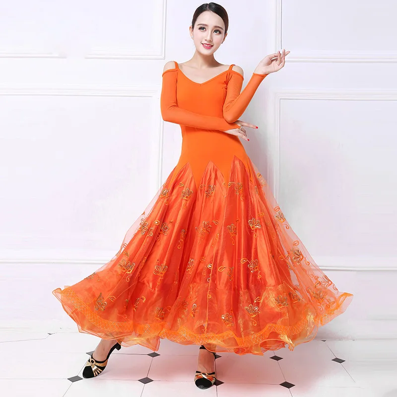 Платье для Бальных соревнований оранжевый вальс Бальные танцы | Тематическая