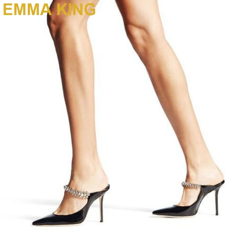 Fashion Crystal High Heel Mule Slippers Slip On Stiletto Heels Summer Woman Sandals Black PU Leather Lady Slides Big Size 35-43
Fashion Crystal High Heel Mule Slippers Slip On Stiletto Heels Summer Woman Sandals Black PU Leather Lady Slides Big Size 35-43
