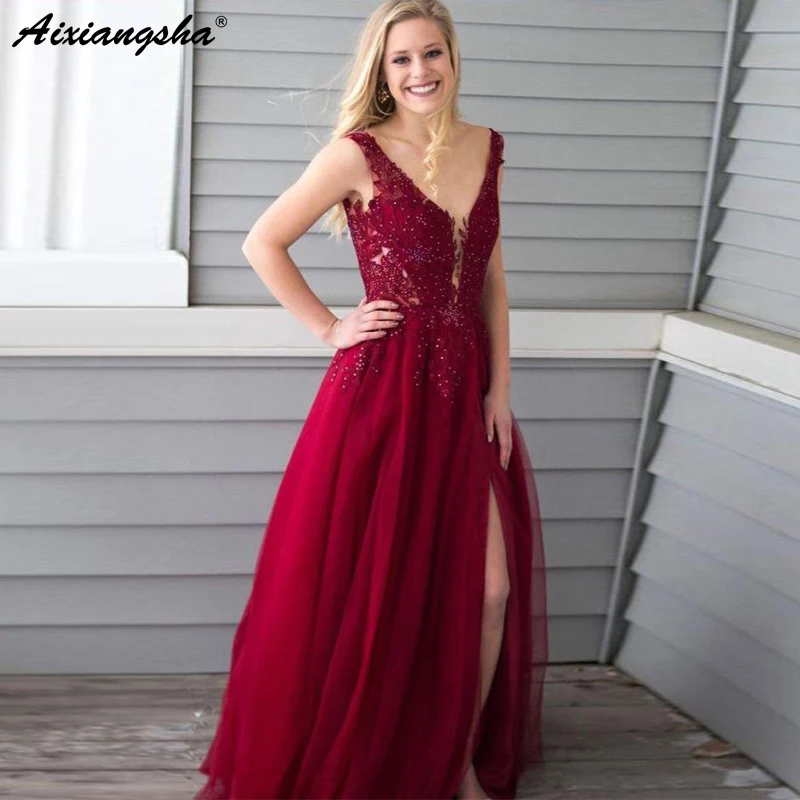 Burgundy Prom Dress A-line V-neck Applique Lace Besading Long Prom Dress Zipper Back Floor Length Lace Evening Gown
Burgundy Prom Dress A-line V-neck Applique Lace Besading Long Prom Dress Zipper Back Floor Length Lace Evening Gown