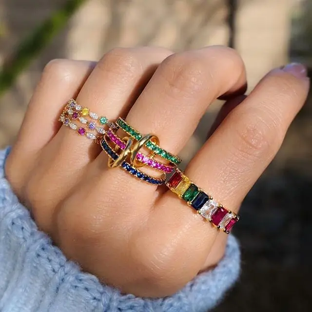 New fashion Gold filled rainbow AAA cz stacking engagement band finger ring fors women personalized delicate eternity rings sets
New fashion Gold filled rainbow AAA cz stacking engagement band finger ring fors women personalized delicate eternity rings sets