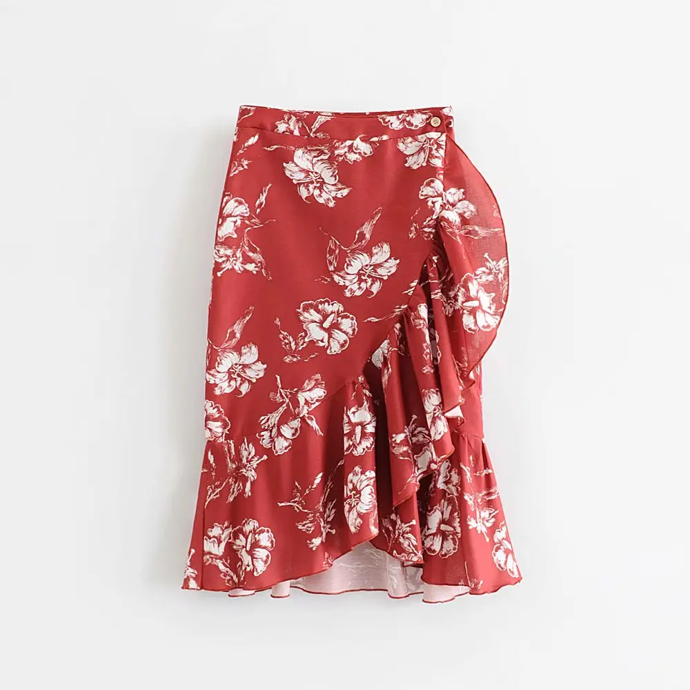2019 New Women chic floral print laminated ruffles midi skirt faldas mujer ladies sweet button ruffles mid-calf skirts QUN325
2019 New Women chic floral print laminated ruffles midi skirt faldas mujer ladies sweet button ruffles mid-calf skirts QUN325
