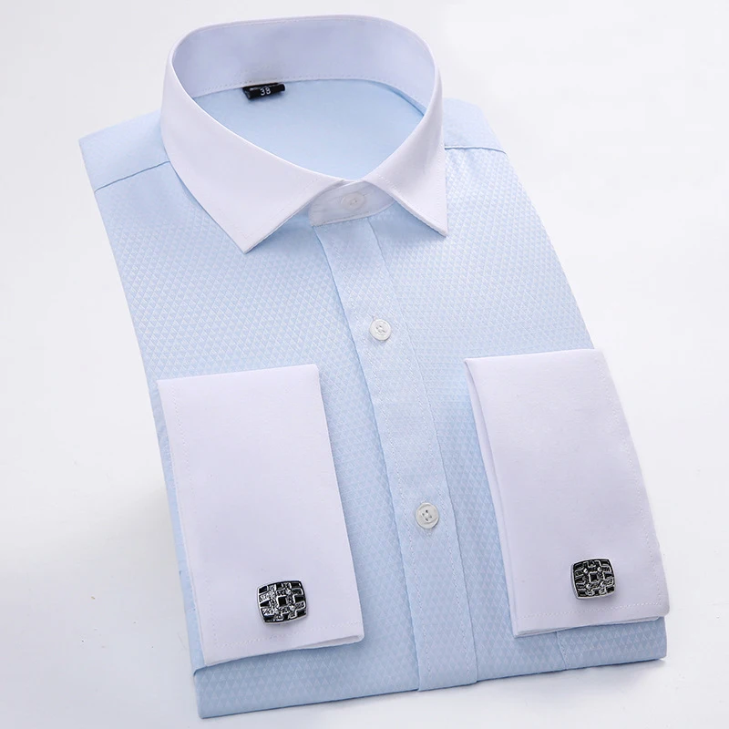 Classical Design French Cufflinks Solid Men Dress Shirts Long Sleeve White Collar Blue Color Regular Fit Party Men Formal Shirts
Classical Design French Cufflinks Solid Men Dress Shirts Long Sleeve White Collar Blue Color Regular Fit Party Men Formal Shirts