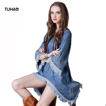 Indie Folk Geometric Embroidery Retro Denim Dress Three Quarter Tassel Asymmetrical Summer Dresses Women T8128
Indie Folk Geometric Embroidery Retro Denim Dress Three Quarter Tassel Asymmetrical Summer Dresses Women T8128