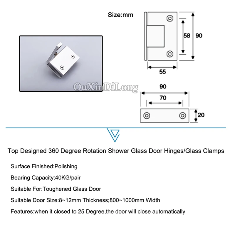 Top Quality 2pcs 360 Degree Rotation Stainless Steel Frameless