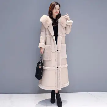 Women Winter Faux Leather Coat Hooded Parka Female Faux Fur Coat X-Long jacket Thick Warm Wool Sheep Leather Overcoat K272
Women Winter Faux Leather Coat Hooded Parka Female Faux Fur Coat X-Long jacket Thick Warm Wool Sheep Leather Overcoat K272