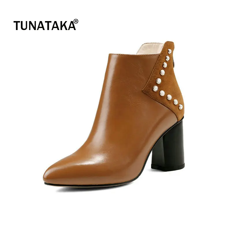 Genuine Leather Comfort Sqaure High Heel Woman Ankle Boots Fashion Pointed Toe Party Zipper Boots Woman Black Brown
Genuine Leather Comfort Sqaure High Heel Woman Ankle Boots Fashion Pointed Toe Party Zipper Boots Woman Black Brown