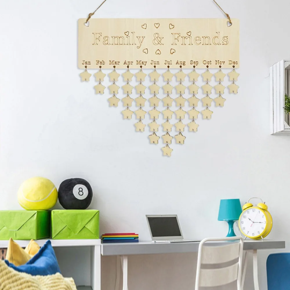 DIY деревянный календарь друзья и семья Сердце напечатанный настенный знак