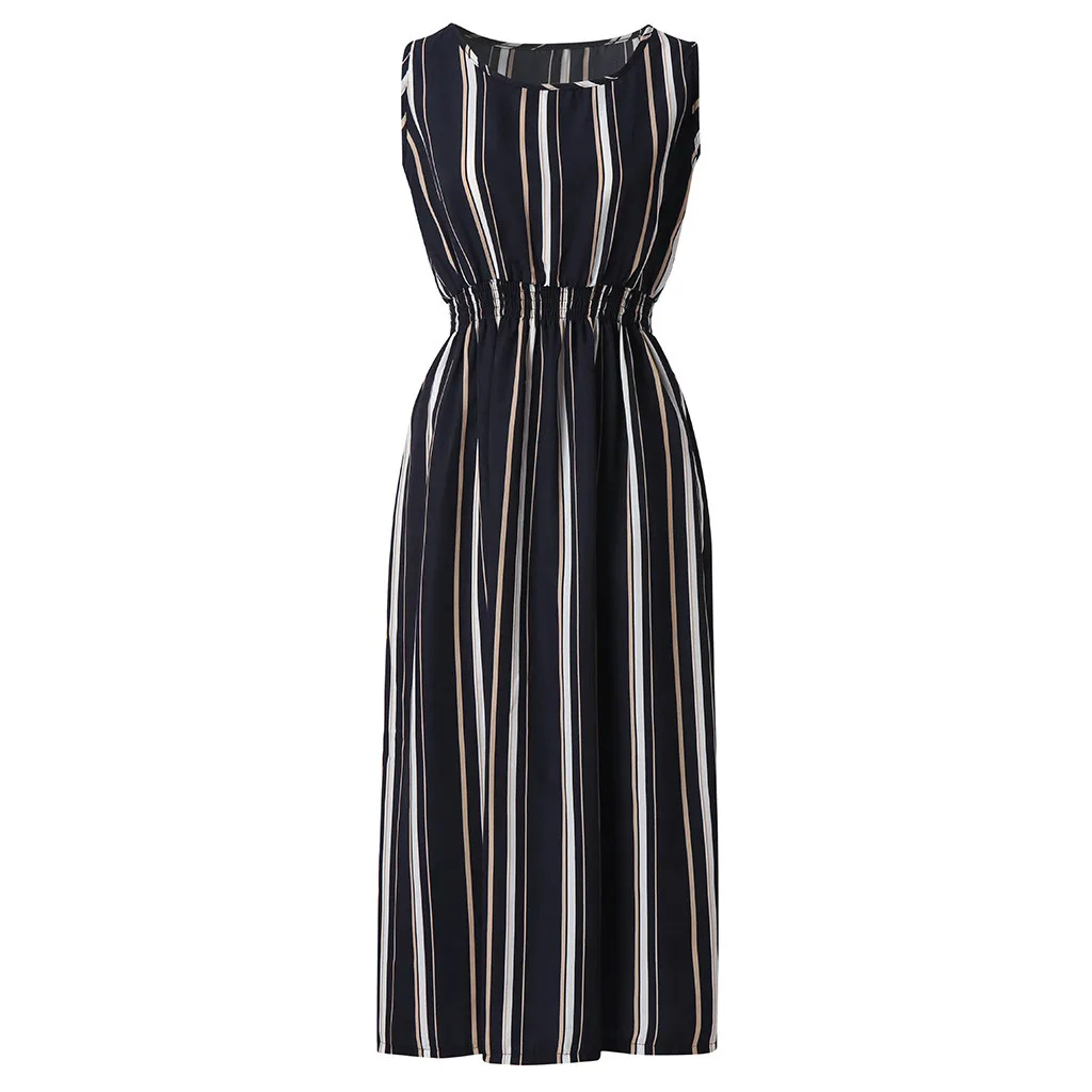 2019 Spring Summer New Summer New Ladies Long Sleeveless Round Neck Striped stitching high waist tight-fitting long Dress
2019 Spring Summer New Summer New Ladies Long Sleeveless Round Neck Striped stitching high waist tight-fitting long Dress