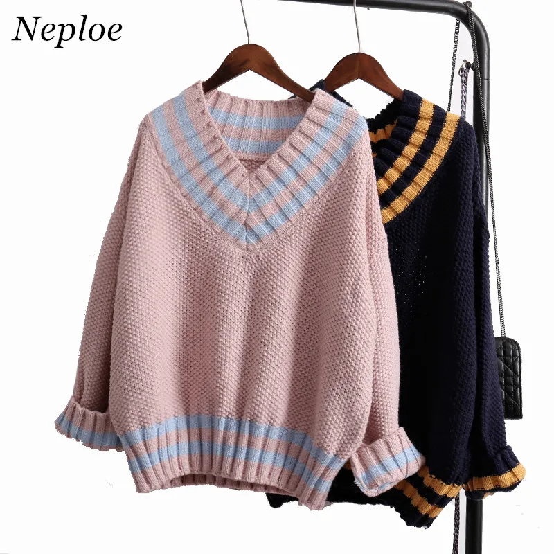 Neploe V-neck Sweater Women Loose Korean Preppy Style Thick Pullover Sweater 2019 Autumn Winter Fashion Stripe Knit Tops 65815
Neploe V-neck Sweater Women Loose Korean Preppy Style Thick Pullover Sweater 2019 Autumn Winter Fashion Stripe Knit Tops 65815