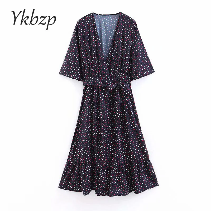 Boho Polka Dot Ruffle Hem Wrap Knot Waist Summer Dress Women Elegant V Neck Half Sleeve A-line Dresses
Boho Polka Dot Ruffle Hem Wrap Knot Waist Summer Dress Women Elegant V Neck Half Sleeve A-line Dresses
