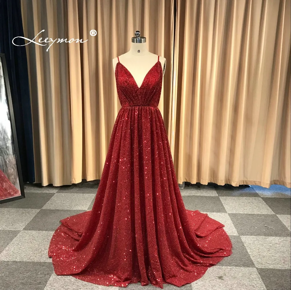 Leeymon 2019 на заказ Sexyb Блеск спагетти ремни спинки A-Line платье выпускного вечера