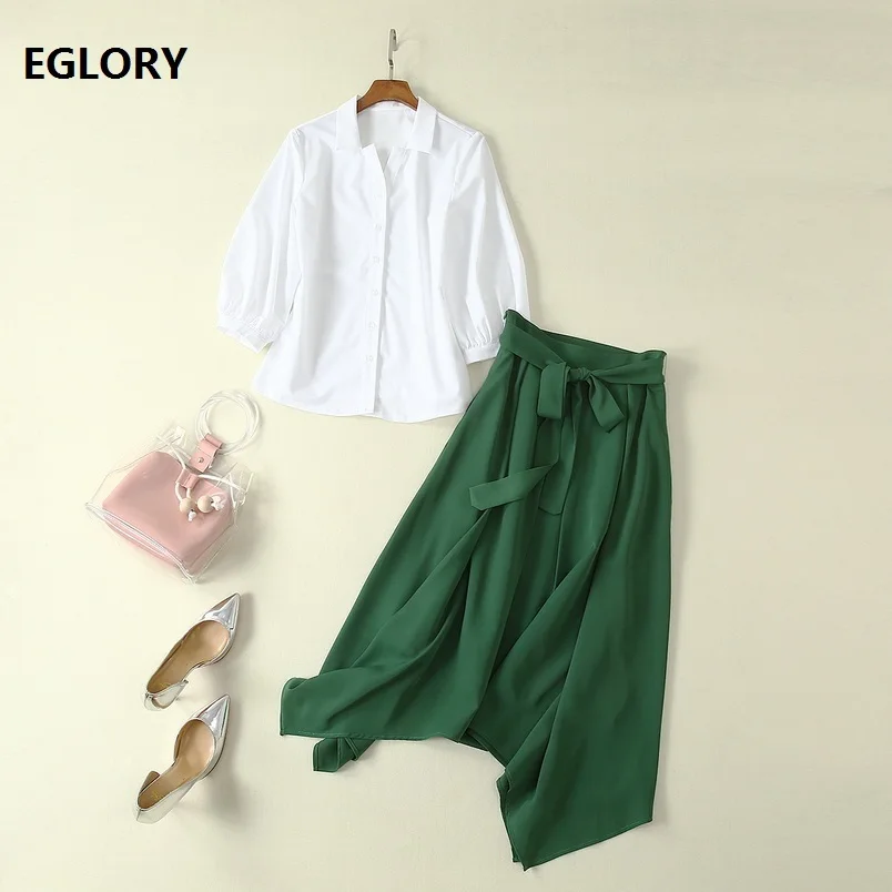 Top Grade Runway Fashion Clothing Suits Wome Turn-down Collar White Shirt+Asymmetrical Green Skirt Set Ladies Casual Work Suit
Top Grade Runway Fashion Clothing Suits Wome Turn-down Collar White Shirt+Asymmetrical Green Skirt Set Ladies Casual Work Suit