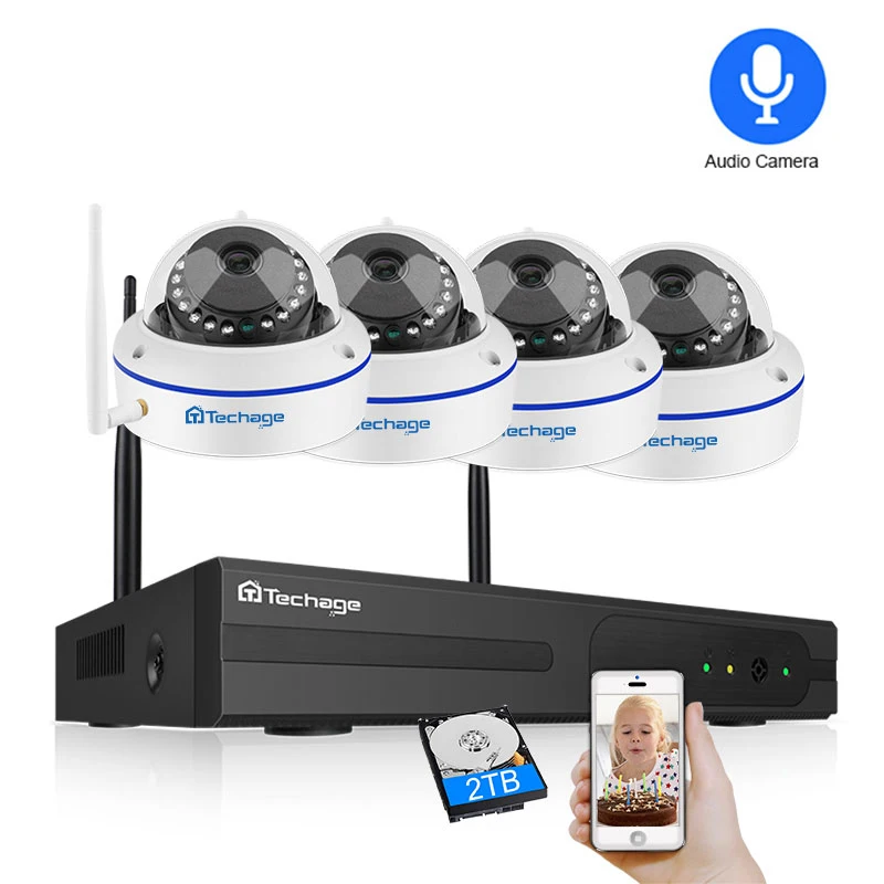 Techage 4CH Wireless CCTV System 1080P HD NVR 2PCS Dome 2.0MP IR Outdoor Waterproof Wifi Security Surveillance Kit Camera System
Techage 4CH Wireless CCTV System 1080P HD NVR 2PCS Dome 2.0MP IR Outdoor Waterproof Wifi Security Surveillance Kit Camera System