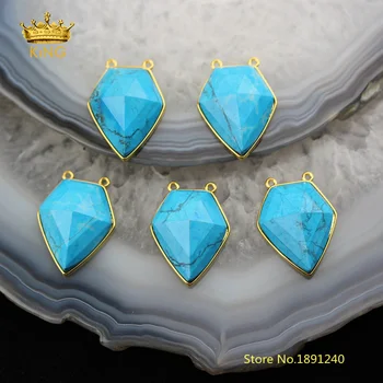 5pcs Faceted Blue Turquoises Pentagon Charms Links for Necklace,Raw Howlite with Gold Plating Double Connectors Pendants HS14 
5pcs Faceted Blue Turquoises Pentagon Charms Links for Necklace,Raw Howlite with Gold Plating Double Connectors Pendants HS14