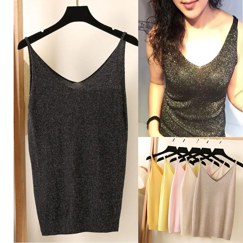 Sexy Women V Neck Knitted Tank Tops Shiny Wome Vest Strappy Sleeveless Vest Casual Tshirt Women Female Solid Fitness Sweater
Sexy Women V Neck Knitted Tank Tops Shiny Wome Vest Strappy Sleeveless Vest Casual Tshirt Women Female Solid Fitness Sweater