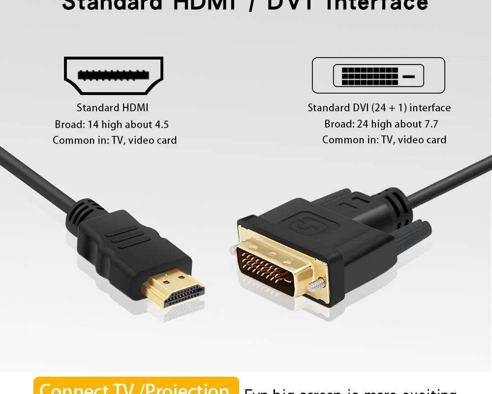 High speed HDMI to DVI 24+1 pin adapter Gold plated Male to male Cable For 1080P HD HDTV HD PC XBOX 1m 1.8m 2m 3m 5m 5