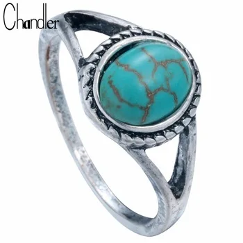 2017 Wholesale Elegant Turquoise Rings For Women Natural Resin Stone India Bohemian Fashion Jewelry Statement Noble Anel Bague