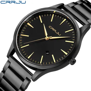 

Mens Watches Top Luxury Brand CRRJU Men Full Steel Watches Quartz Watch Analog Waterproof Sports Army Military WristWatch