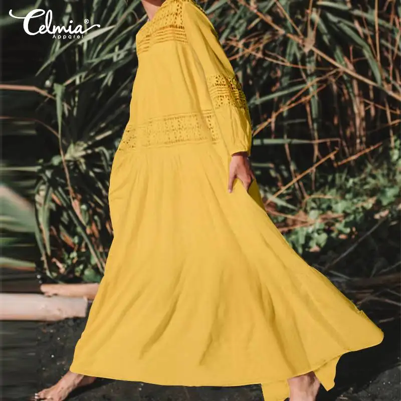 Women Long Maxi Dress Celmia 2019 Long Sleeve Casual Lace Hollow Out Sexy Party Vestido Robe Femme Loose Pleated Dress Plus Size
Women Long Maxi Dress Celmia 2019 Long Sleeve Casual Lace Hollow Out Sexy Party Vestido Robe Femme Loose Pleated Dress Plus Size