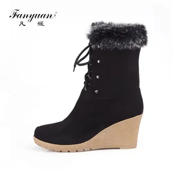 Fanyuan Fashion Lace-Up Winter Boots Women Cross-tied Wedges Mid-calf Boots Fur warm Ladies Shoes Solid Platform Rivet Snow Boot
Fanyuan Fashion Lace-Up Winter Boots Women Cross-tied Wedges Mid-calf Boots Fur warm Ladies Shoes Solid Platform Rivet Snow Boot