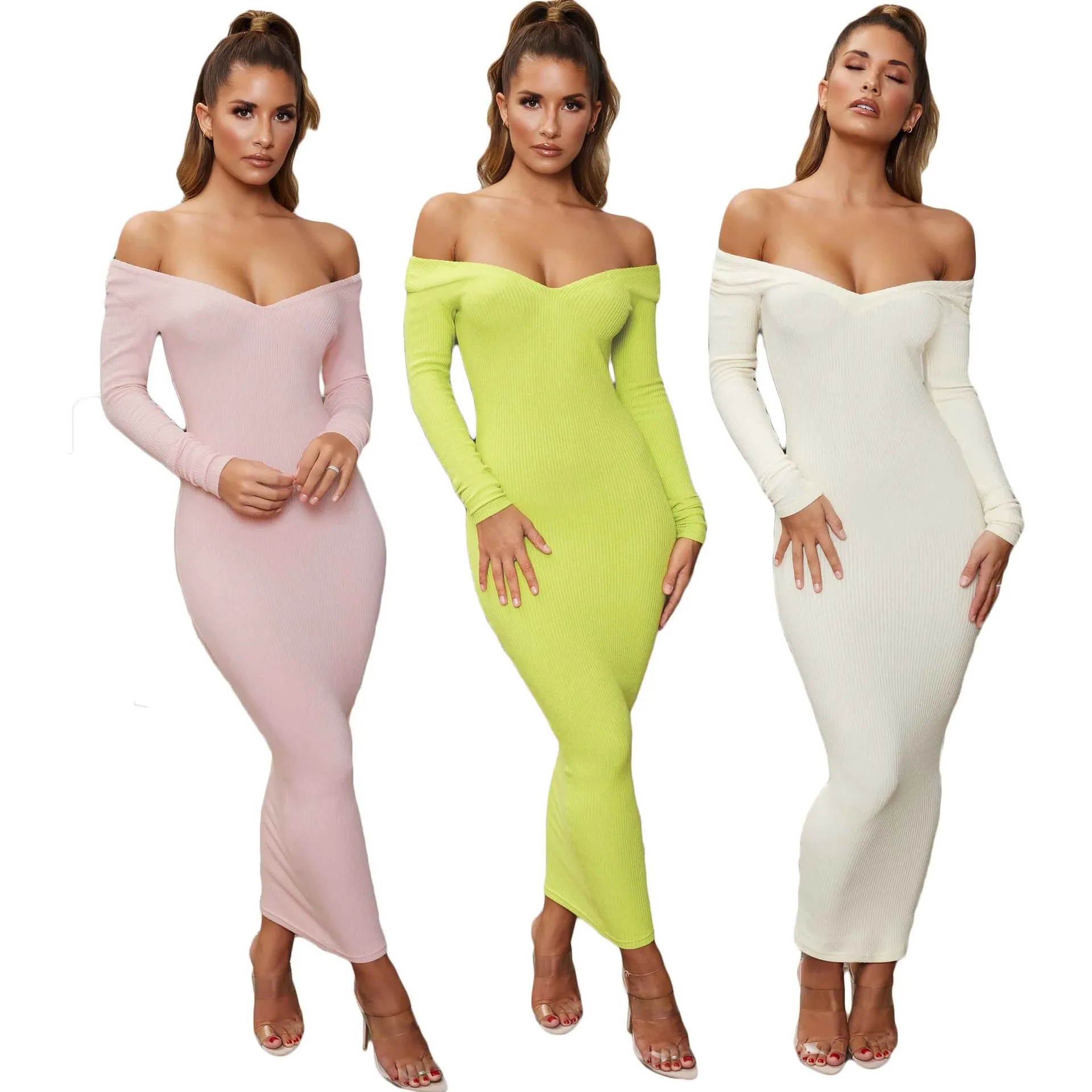 Ribbed Cotton Maxi Dress Women V-shaped Neckline Long Sleeve Bodycon Dress Sexy Off Shoulder Sheath Dress
Ribbed Cotton Maxi Dress Women V-shaped Neckline Long Sleeve Bodycon Dress Sexy Off Shoulder Sheath Dress