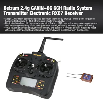 Detrum GAVIN-6C 6-Channel 2.4G Digital Remote Control + RXC7 Receiver + USB Connection Line Set for RC Plane Boat Car Model ht
Detrum GAVIN-6C 6-Channel 2.4G Digital Remote Control + RXC7 Receiver + USB Connection Line Set for RC Plane Boat Car Model ht
