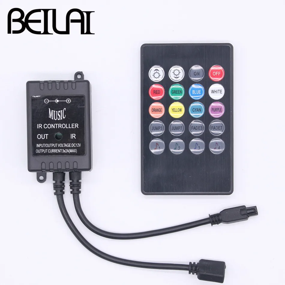 BEILAI LED RGB Music Controller DC 12-24V 3 Channels 6A 20Key Sound Sensor IR Remote Controller For 5050 2835 RGB LED Strip
BEILAI LED RGB Music Controller DC 12-24V 3 Channels 6A 20Key Sound Sensor IR Remote Controller For 5050 2835 RGB LED Strip