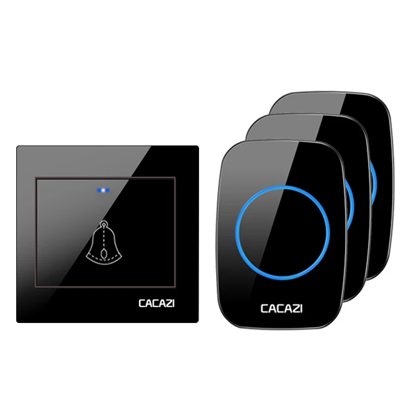 

CACAZI Wireless Waterproof Doorbell Smart Transmitter EU Plug Home Calling Bell 300M Remote LED Battery Button 36 Chime 4 Volume