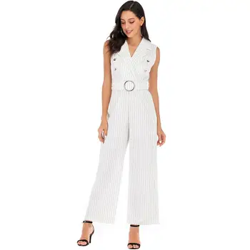 2019 Women Summer Striped Solid Color Lapel Sleeveless Wide Leg Pants Jumpsuit Romper
2019 Women Summer Striped Solid Color Lapel Sleeveless Wide Leg Pants Jumpsuit Romper
