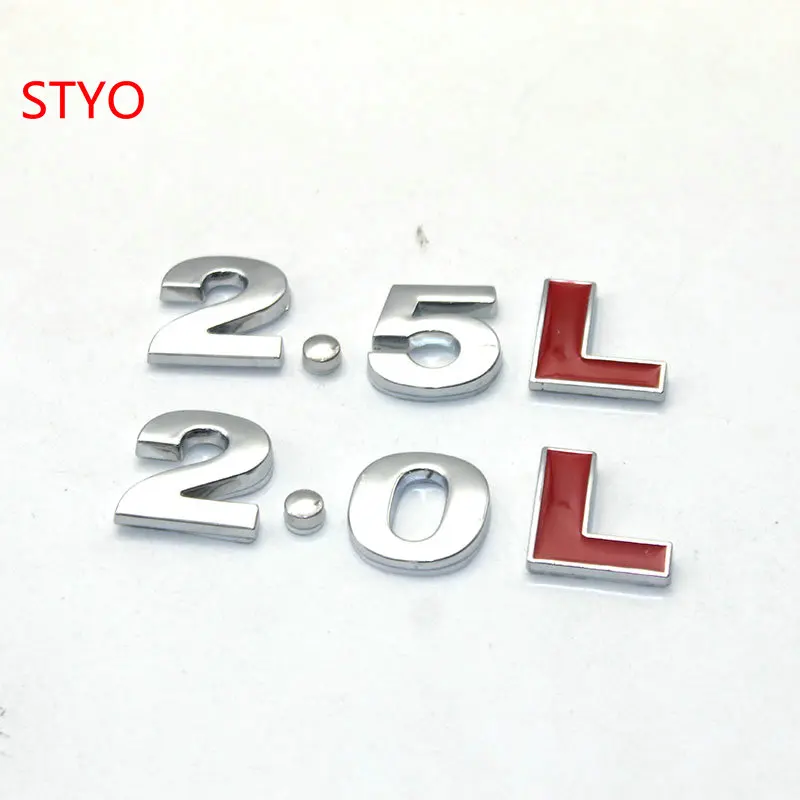 STYO 2.0L 2.5L 2,5 T 2,0 T литры для двигателя автомобиля, хромированная металлическая наклейка для стайлинга, 3D украшение для автомобиля
STYO 2.0L 2.5L 2,5 T 2,0 T литры для двигателя автомобиля, хромированная металлическая наклейка для стайлинга, 3D украшение для автомобиля