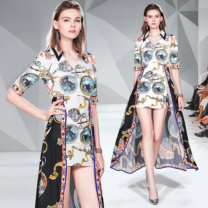 Luxury Printed Fake Two Piece Long Dresses 2019 Autumn Runway Women Half Sleeve High Waist Dress V-neck Irregular Shirt Dress
Luxury Printed Fake Two Piece Long Dresses 2019 Autumn Runway Women Half Sleeve High Waist Dress V-neck Irregular Shirt Dress