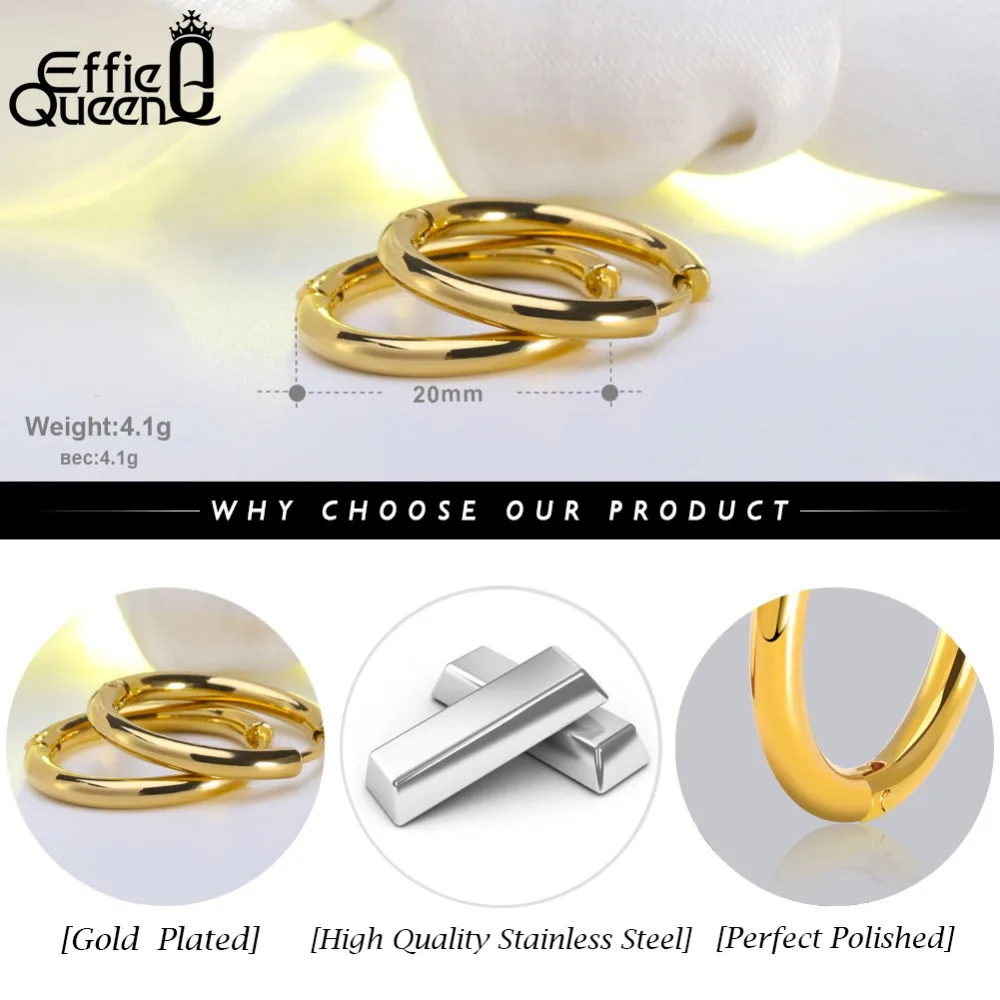 Effie Queen гладкие серьги кольца из нержавеющей стали золотого цвета простые круглые