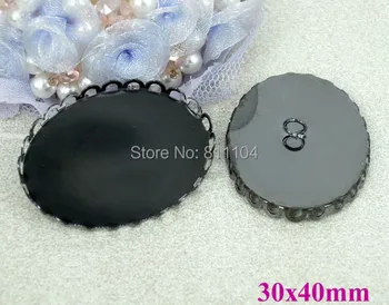 30x40mm Blank Oval Hollow Lace Bezel Cameo Cabochon Bases Settings Caps Buttons Back Loop Findings Gunmetal Black Plated Brass