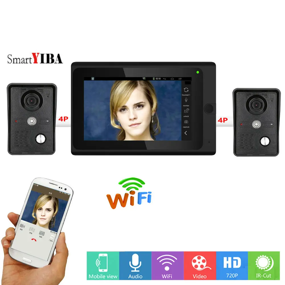 Комплект видеодомофона SmartYIBA с 7 дюймовым монитором записи видео 1000TVL для