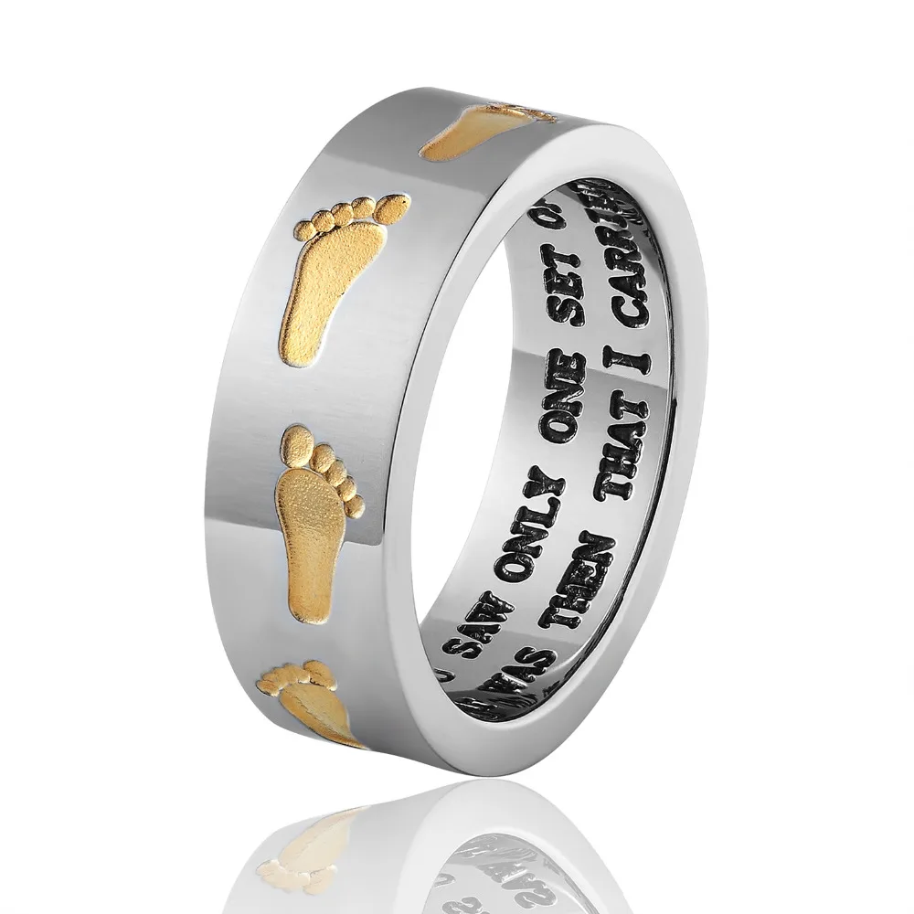 New Memorial Love Footprints Ring Internal Letter Double Color Stainless Steel Men And Women Jewelry Ring Wholesale Fine Jewelry
New Memorial Love Footprints Ring Internal Letter Double Color Stainless Steel Men And Women Jewelry Ring Wholesale Fine Jewelry