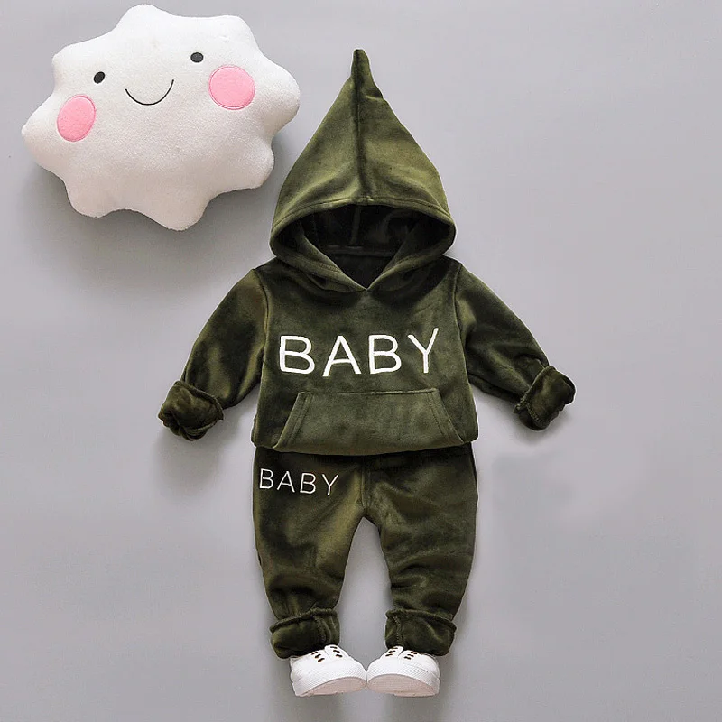 Baby Girl Boys Clothing Set For Kids Casual Letter Hooded Velvet Autumn Spring Children's Sports Suits Clothes 1 2 3 4 Years | Детская