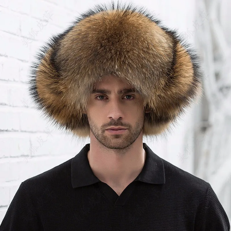 Natural Color Fur Hat Siberian Style Fur Hat Raccoon Full Ushanka Hat for middle-aged cotton cap Lei Feng hat Winter ha 3
