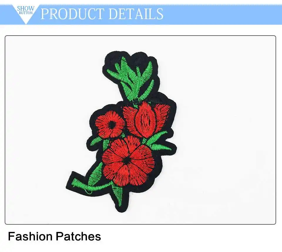 Embroidery Red Flower Iron On Patches For Clothes 3D Applique Flower Embroidery Patches For Clothing Fabric DIY Ironing Stickers (3)